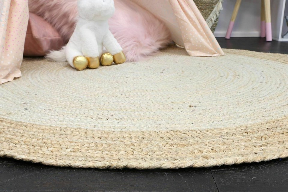 Jute Rugs for Living Room Natural Border Hand Braided Round Area Rug ...