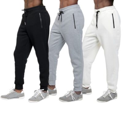 3 PACK: Men's Fleece Lined Slim Fit Casual Tech Jogger Sweatpants Zipper Pockets