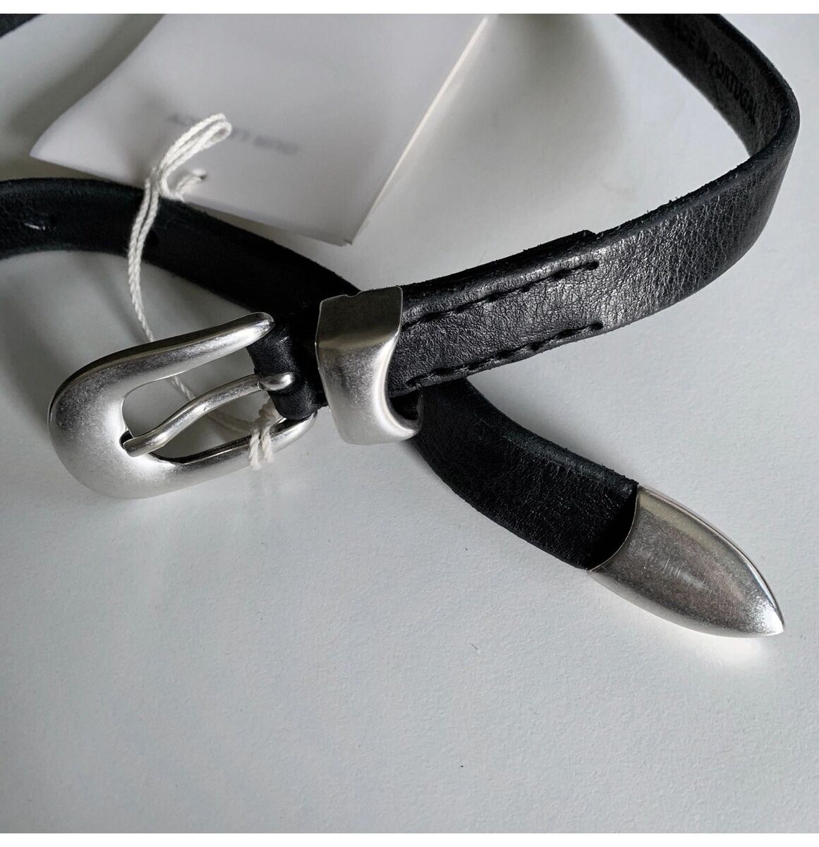 OUR LEGACY BELT in BLACK Natural Texture Full-grain Leather Silver Buckle Unisex