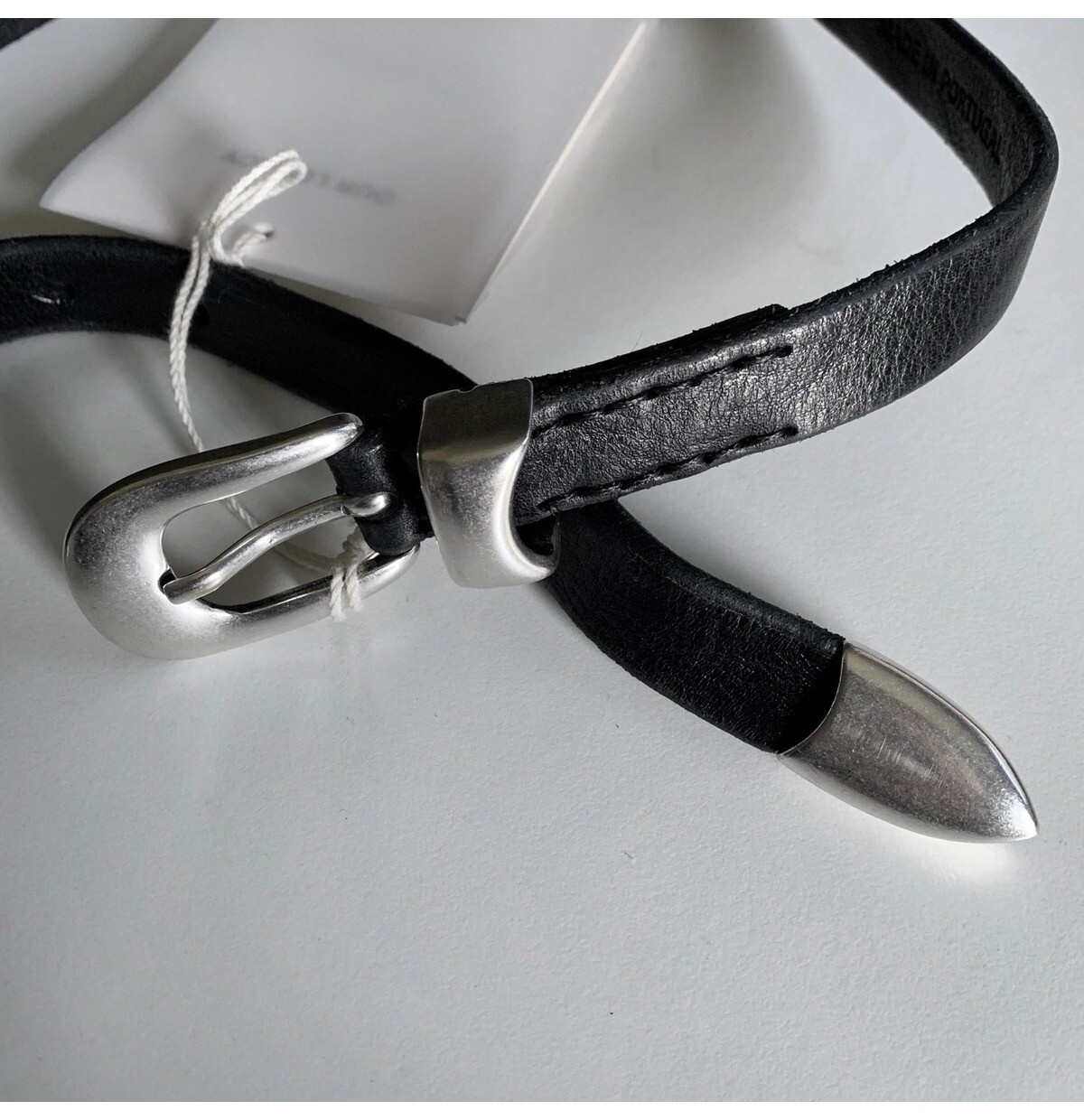 OUR LEGACY BELT in BLACK Natural Texture Full-grain Leather Silver Buckle Unisex