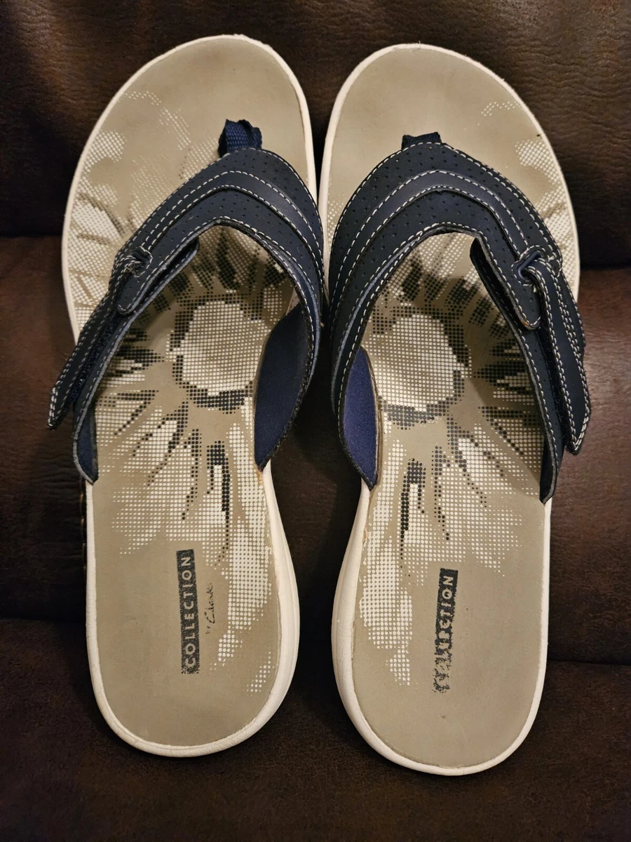 Clarks Collection Sandals Womens Size 9 Brinkley Keeley Thong Flip Flops Navy