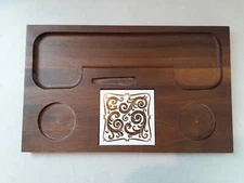 Vintage Solid Wood & Ceramic Charcuterie Cheese Board 16.25"x10" Crackers Snacks