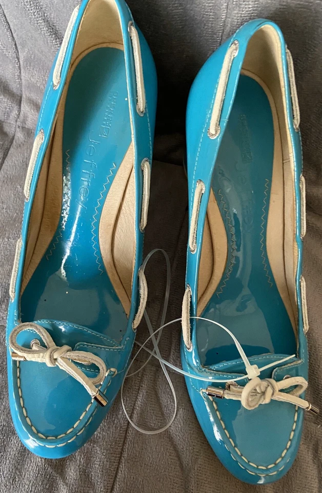 Zapatos Sperry Jeffrey Top-Sider Turquesa y Blanco 3" Tacón Bloque Charol 9M Foto 2 de 4