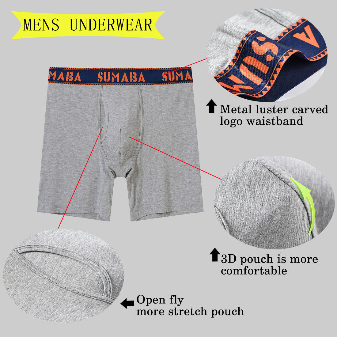 Mens Boxer Briefs Big And Tall Underwear Bamboo Soft Non-rolled Comfy Fit  Boxers