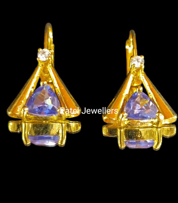 1,50 Ct Trillion Simulierte Blaue Tansanit Tropfen Ohrringe 14K Gelb Vergoldet