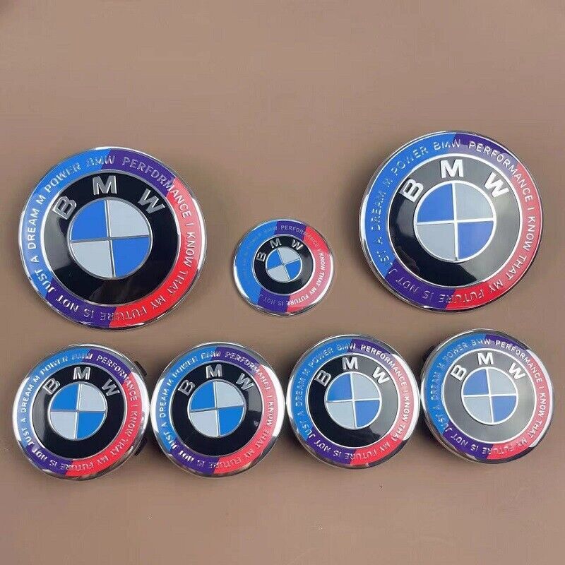 7PCS For B-M-W Steering Wheel Front Hood Rear Truck Emblem Badge Wheel HubCaps
