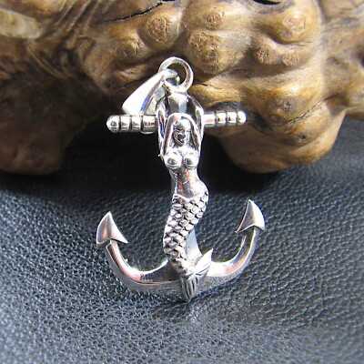 Massiver 925 Sterling Silber Maritim Meerjungfrau Anker Anhänger - Maritim Schmuck