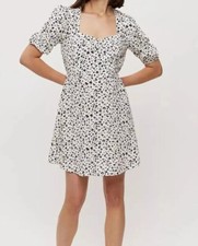 EX DOROTHY PERKINS LADIES WHITE ANIMAL SWEETHEART NECK MINI DRESS NEW (306) SALE