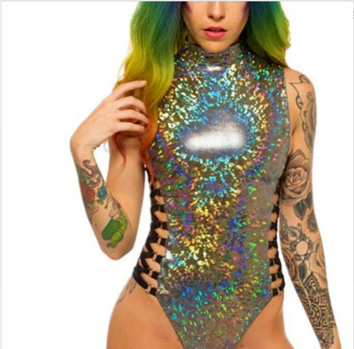 NEW BOHO FESTIVAL RAVE HOLOGRAPHIC HOLOGRAM FRONT LACE UP CROP TOP UK SELLER