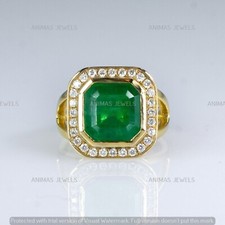 3.00 CT Lab-Created Green Emerald Men's Halo Wedding Ring 14K Yellow Gold Plated