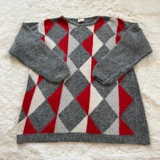 Vtg Argyle Women Sweater Medium Silk Angora Lambswool Y2K Preppy Academia 15823x