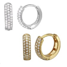 12 mm diameter Sterling Silver Cubic Zirconia Stones Huggie Hoop Earrings
