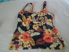WOMENS L XL TANKINI SET TOP BIKINI BOTTOM BLACK ORANGE YELLOW FLORAL PRINT NWOT