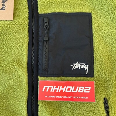 New Stussy Sherpa Reversible Jacket Fleece Zip Up Moss Green Black