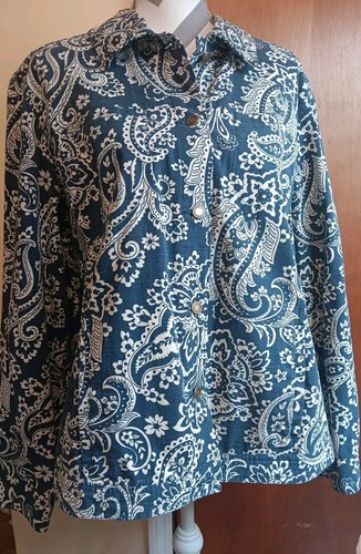 Charter Club Plus 2X Jacket Blue Paisley Cotton Spandex Classic Trucker EUC