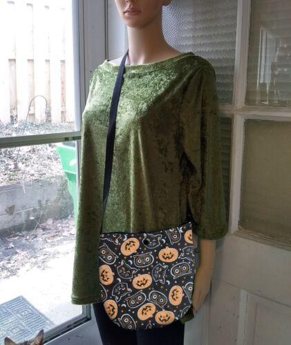 Halloween Pumpkin CrossBody Unisex Bag Purse Black Cat Festival Goth Handmade - Picture 2 of 5