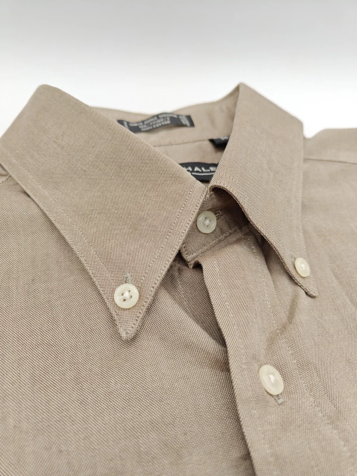 🇺🇲 Camisa Mark Shale Para Hombres 16.5x34 Aguja Única Abotonada Marrón Oxford Foto 4 de 4