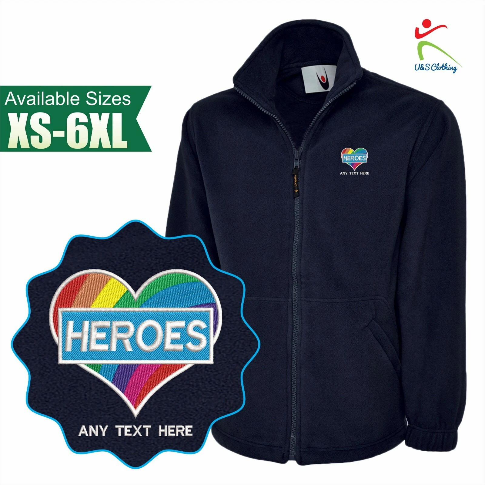 Embroidered Rainbow Heart Health Heroes Support Workwear Fanbase Fleece Jacket