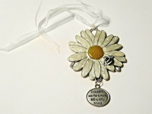SONNENBLUME MIT BIENEN ~ SCHÖNE SILBERFARBENE EMAILLE SONNENBLUME 2 1/2" ORNAMENT - Bild 2 von 4