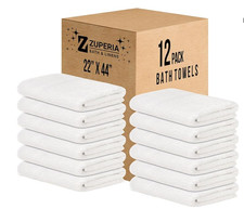 ZUPERIA White Bath Towels Bulk 12 Pack 22 x 44 Inches - 100% Cotton 