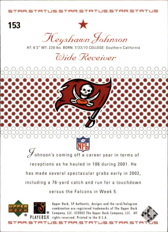 A4181- 2002 SP Authentic #153 Keyshawn Johnson SS /1150 (SAMPLE PICTURE) - Image 2 of 2