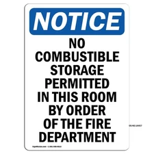 No Combustible Storage Permitted OSHA Notice Sign Metal Plastic Decal