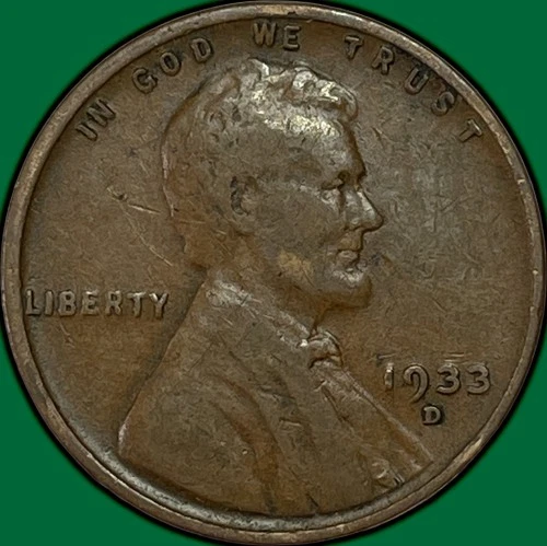1933-D Lincoln Wheat Cent Fine F Coin #34950
