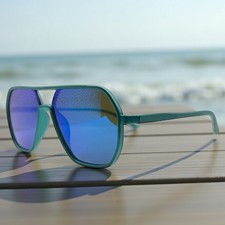 Blue Mirror Lens Sunglasses Turquoise Frame Light Weight Unisex