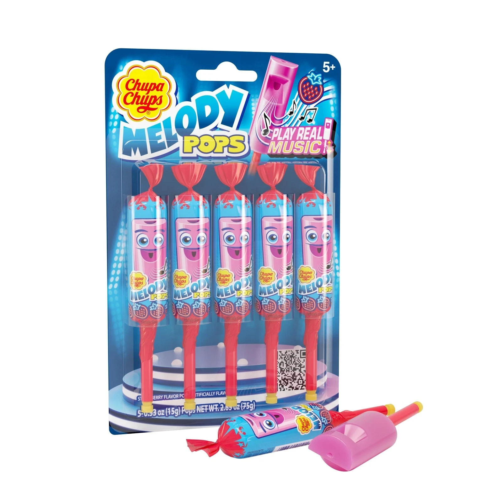 Chupa Chups Melody Pop, Sabor Fresa, Silbato Piruletas, Envoltura Individual