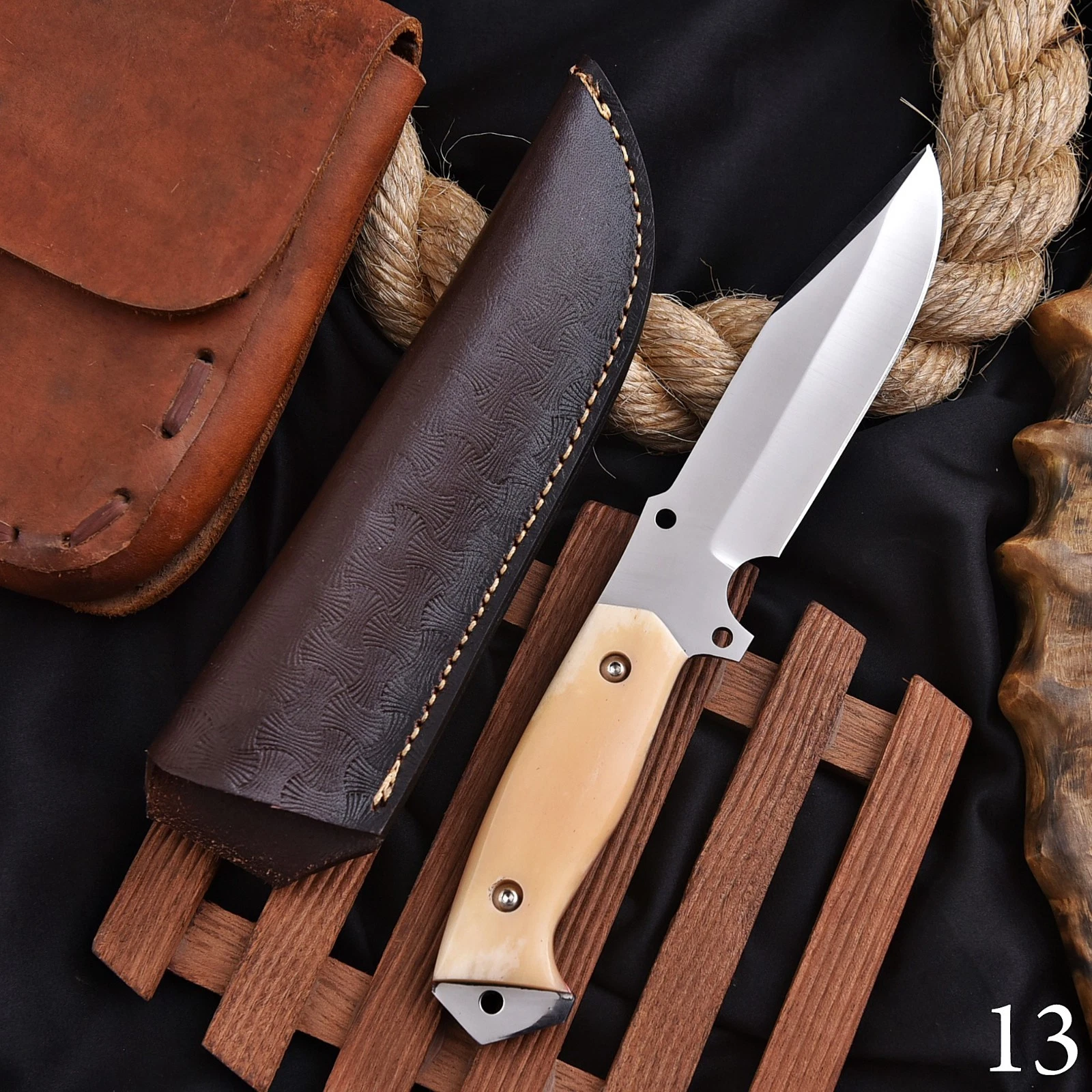Handmade 10" High Carbon Steel Sharp Hunting Knife | Full Tang | Leather Sheath