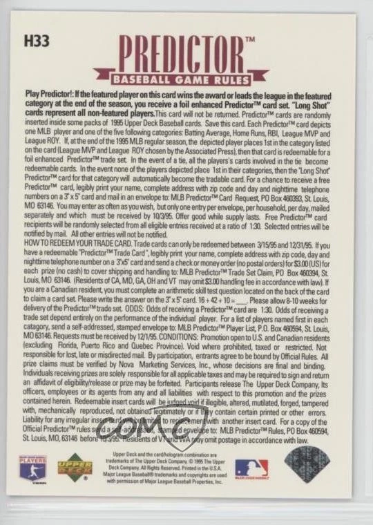 1995 Upper Deck Hobby Predictor Award Winners Expired Redemptions Scott Ruffcorn - Image 2 of 2