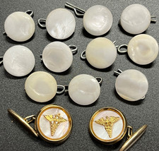 VTG White Stud Shank Buttons and cuff links 1950s Deconess Hospital Indiana