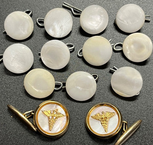 VTG White Stud Shank Buttons and cuff links 1950s Deconess Hospital Indiana