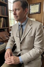 Vintage J. Crew Oarsman Linen Blazer Beige Check USA Mens Sz 42R Preppy Academia