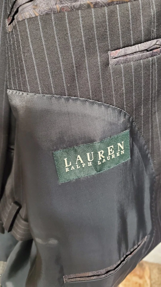 Ralph Lauren LRL Hombres 42L 36x32 Negro Blanco Rayas Calidad Traje Otoño Moderno NUEVO Foto 4 de 4