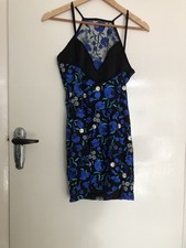 Pretty Little Thing 8 Blue Floral mesh Covered Short Party Dress