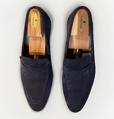 Kiton Faran Navy Suede Penny Loafers UK 10 US 11 Made in Italy Luxury Shoes