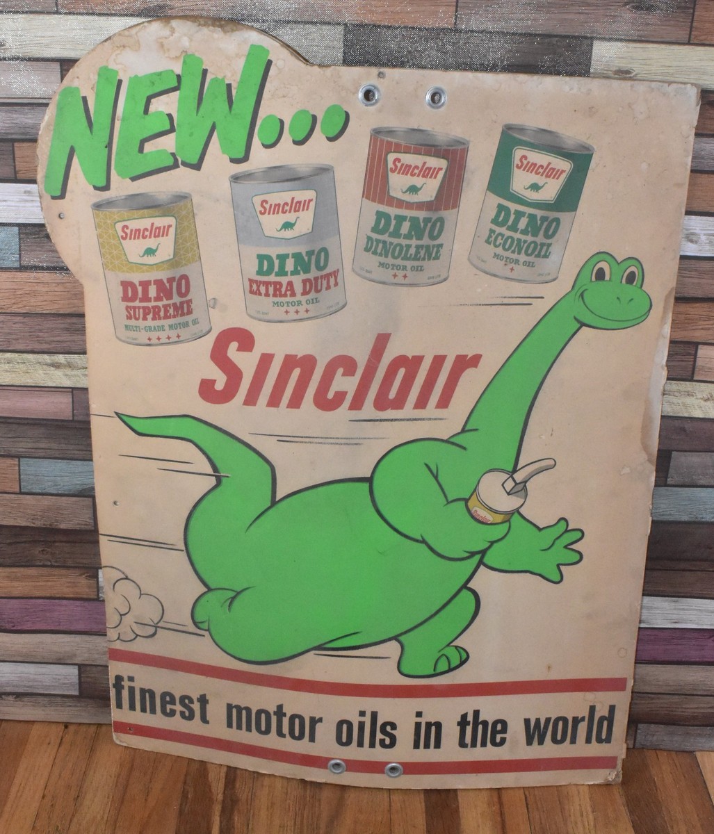 Vintage Sinclair Dino Motor Oil Gasoline Advertising Sign Gas