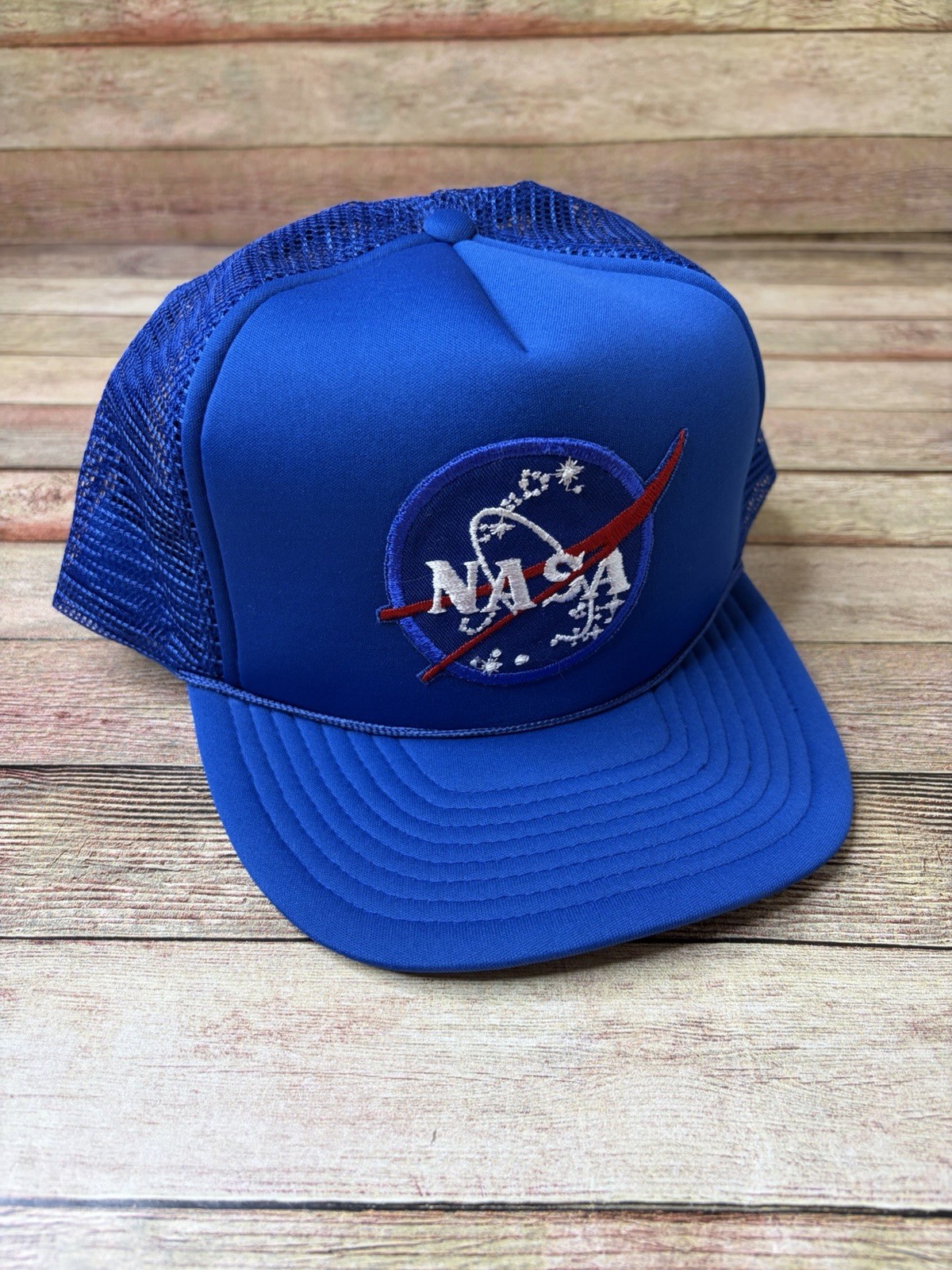 NASA Vintage Patch Blue Snapback Trucker Hat Clean! Free Ship!