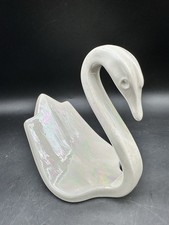 Vintage Ceramic Swan Bathroom Washcloth Holder Iridescent White 7.5x6in