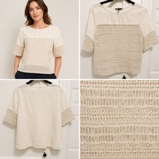 Banana Republic Women  s Medium Ivory Embroidered Lace Short Sleeve Top