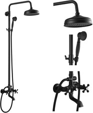 Matte Black Rain Shower Faucet Set with Handheld Sprayer and Tub Spout