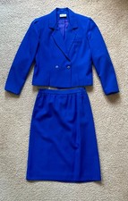 Vintage Sherbet Skirt Suit Set Cobalt Blue Blazer Jacket 80s Power Suit Size 8