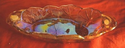 Vintage Indiana Carnival Glass Lily Pons Amber Sunflower Relish / Pickle Dish