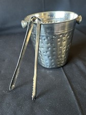 Vintage Hammered Stainless Steel Ice Bucket with Tongs 13cm x 17cm(b7)