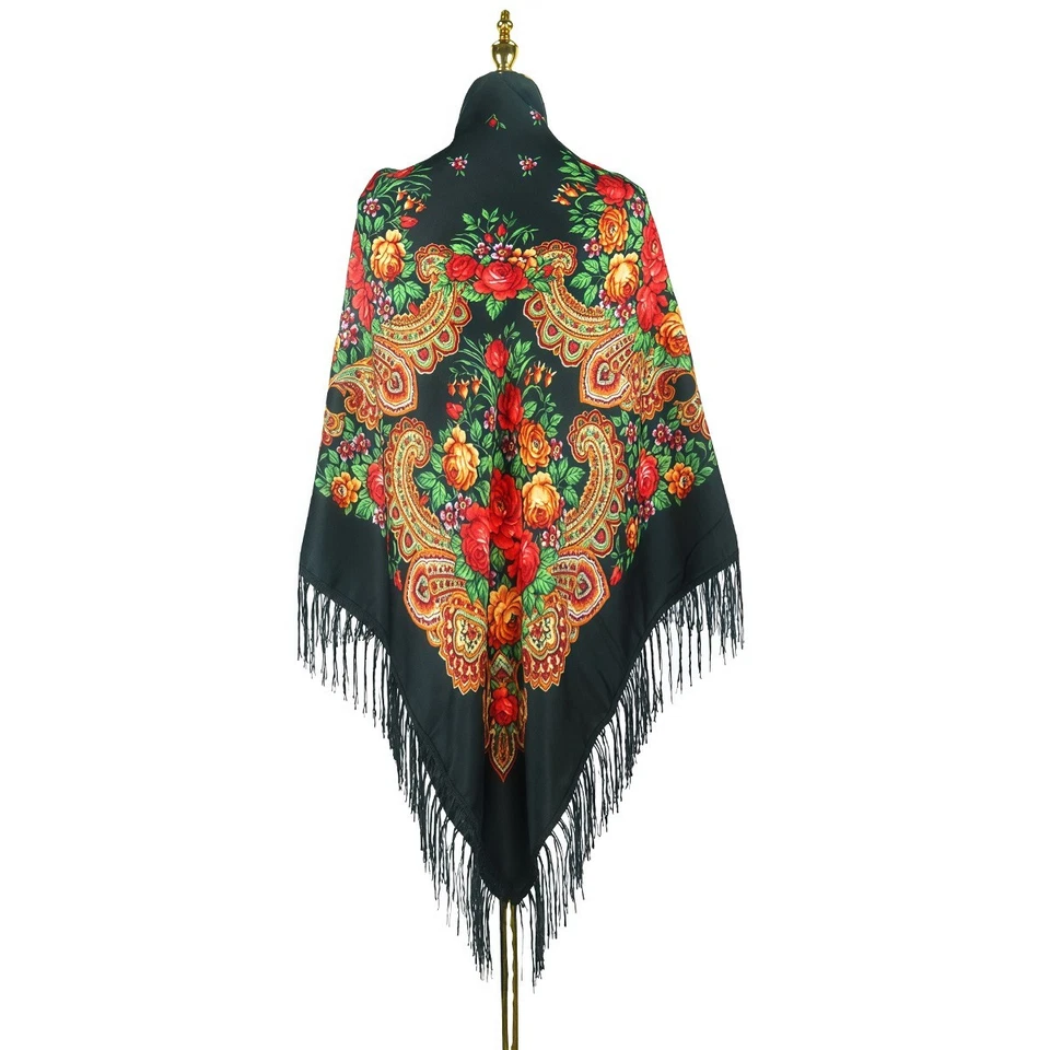 Chal de invierno estampado borde fluido retro cálido talla grande para mujer cicatriz al por mayor Foto 3 de 4