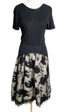 1980s Vintage Geoffrey Beene Black A Line Embroidered Appliqué Midi Dress Small