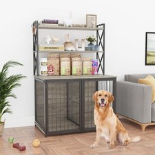 42.5" Wooden Dog Crate Furniture Kennel Heavy Duty Pet Cage with Doors  Shelves