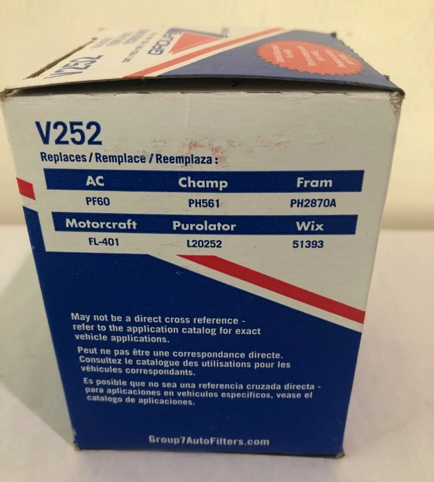 Filtro de aceite de motor Group7 V252 se adapta a VW Jetta Golf Jetta Beetle Audi TT RS6 seleccionado Foto 2 de 4