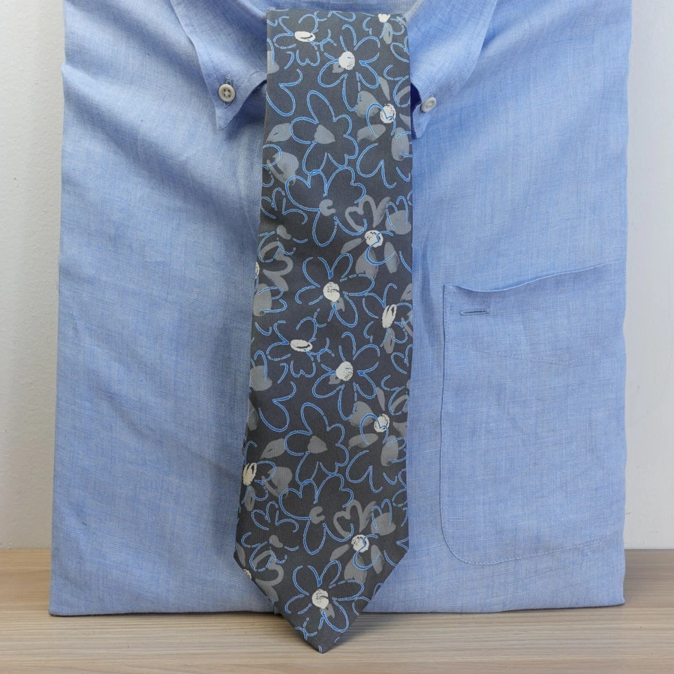 UNGARO Neck Tie Mens Blue Floral Silk Flower Print Spring Formal Casual ITALY - Image 2 of 4